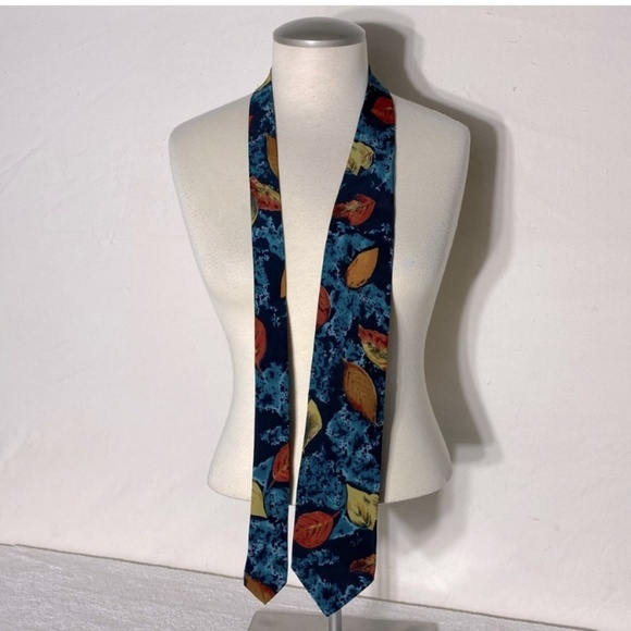 Vintage Boss Hugo Boss Leaf Print Silk Tie - Picture 1 of 8